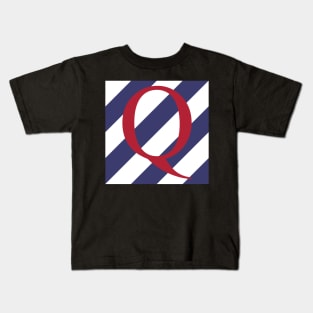 Old Glory Letter Q Red on Blue and White Stripes Kids T-Shirt
